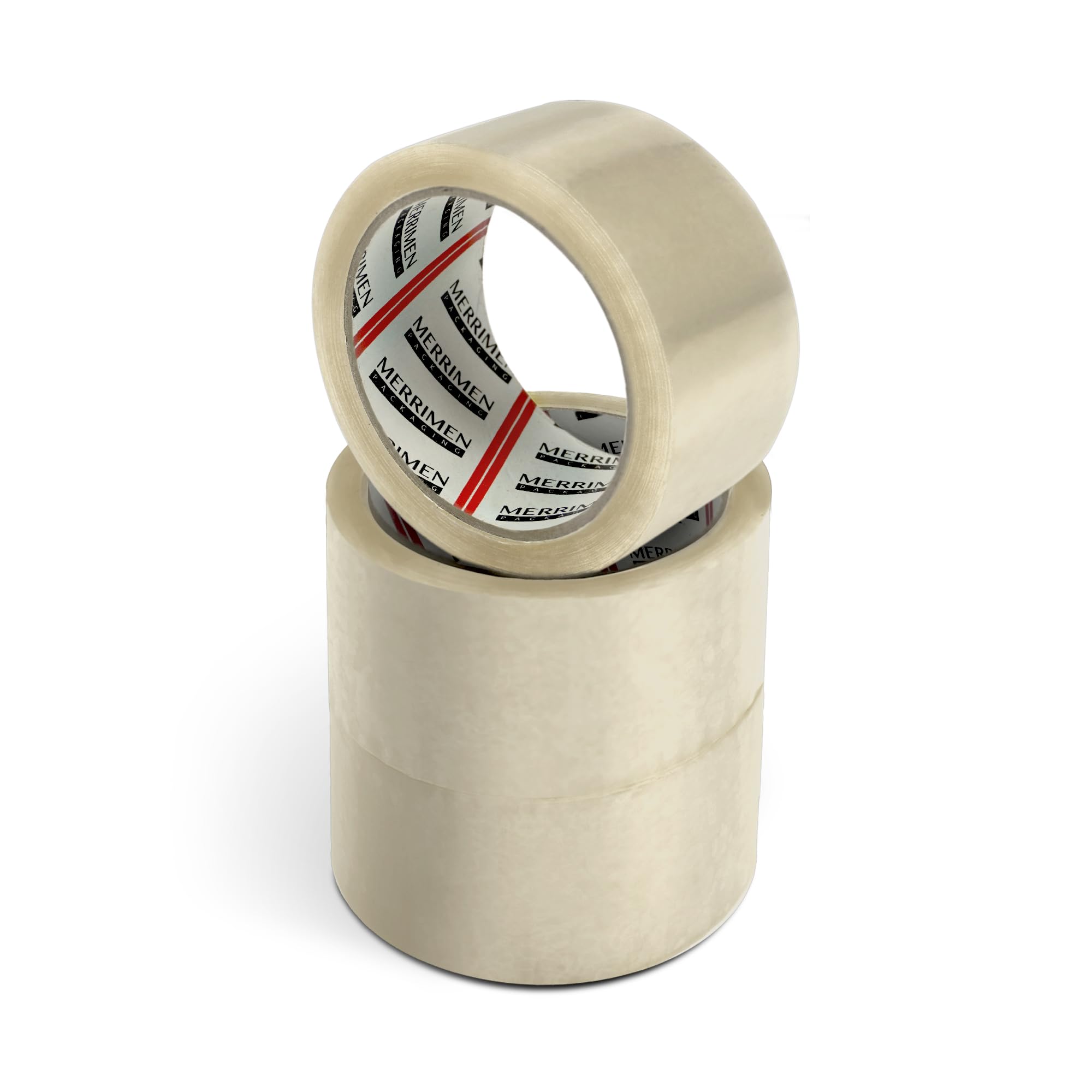 Merrimen Strong Heavy Duty Roll Pack Clear Packaging Tape | Secure Sticky Sealing Tape for Parcel Boxes, Moving Boxes, Large Postal Bags for long term storage | (48MM x 66M) (3 rolls, Clear)